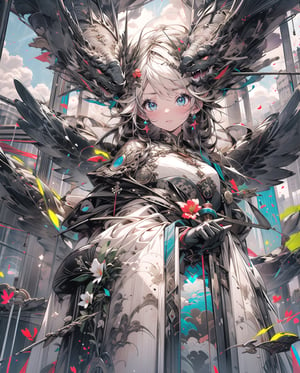 Huge angel,Medieval equipment, left man and right woman, knights (ensemble stars!),armor, wings, sky,white armor, cloud, outdoors, angel wings, bird,blend, medium shot, bokeh,outdoors, open grassland, symmetrical composition, low-angle shooting, zoom in, the most beautiful image I have ever seen, wide angle, distant view, looking up, combat scene, action_pose,Massive sandstone pyramid city, housing units, tropical landscape, tropical flowers, lush green grass. river, waterfall, hyper detailed 8k, unreal engine.,Futuristic room,midjourney