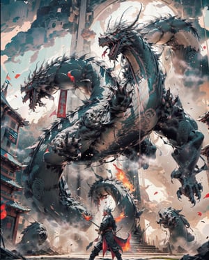 Medieval,A ferocious and huge dragon is breathing fire,towards the audience,fantasy00d