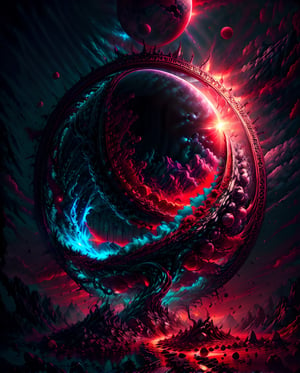 Create a  photo of evel planet. death aura, red neon colors ,High detailed.,perfecteyes,earth \(planet\),fantasy00d
