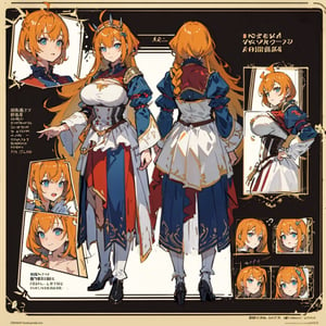 anime, design,front and rear design, custom character, character design, full_body, modelsheet, big boobies, big breast, (CharacterSheet:1), female armor, design(masterpiece, top quality, best quality, official art, beautiful and aesthetic:1.2), (1girl), extreme detailed,(fractal art:1.3),highest detailed,destiny,destiny /(takt op./),1 girl,((orange and blond hair)),pecorine