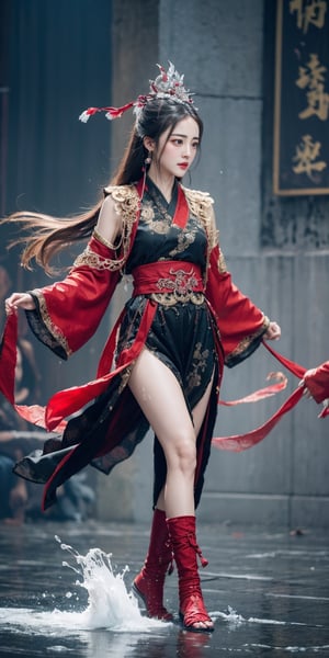 (Photorealistic, RAW, 16K, Masterpiece, UHD), full body, splash-ink tai chi illustration, yin yang illustration, Chinese Wuxia (real sexy Dilraba Dilmurat), dramatic angle,(fluttered detailed ink splashs), (illustration),(((1 girl))),(long hair), (Beautiful face), ,(rain:0.6),((expressionless ,Carmine hair ornament:1.4)),(There is a heaven palace far away from the girl),chinese wuxia clothes,((focus on the girl)), color Ink wash painting,(ink splashing),(Huaqing splashing),((colorful)),[sketch],best quality, beautifully painted,highly detailed,(denoising:0.7),[splash ink],yin yang, tai chi, perfect hand, perfect fingers, beautiful eyes, chest top lace silk, ,1girl,solo,