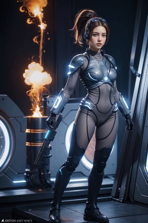 RAW photo,  best quality,  photo realistic,  master piece,  1girl,  solo, most beautiful Starcraft Terran Ghost (((Sarah Kerrigan))), 21 years old,  adorable, innocent look, Terran Ghost sniper (((inspired by Starcraft II game))),
(((sexy girl’s body))),  (((petite body))),  medium breasts,  slim body,

Full body, front view,
tense,  Stern face, angry, tight lip,
looking at viewer,


Standing in Starcraft Zerg planet complex under blue sky with fire and smoke in the background,

ponytail hair, (Red hair),

((Wearing full body Terran Ghost white tactical stealth suit and headset)) (((inspired by Starcraft 2))), ((full body suit)), psionic energy body suit, neon light,
skintight biomech exo suit,xxmix_girl,novastarcraft,Masterpiece