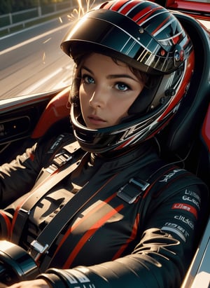 (((masterpiece))), (((best quality))), (((driving a formula racing))), ((fingers on steering wheel)), sitting on driver's seat with full speed, sharp eyes, determined, ((helmet)), ((black red uniform)), (((speed lines))), ((electricity)), ((spiral wind)), solo, 1girl, most beautiful, big tits, sweat, slim figure, lora:girllikeformularacing:1

