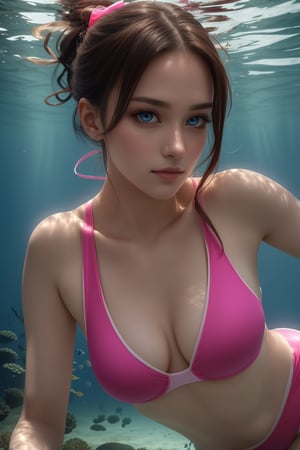  (masterpiece, RAW, 32K, UHD, hyper realistic, best quality), (masterpiece, top quality, best quality, official art, beautiful and aesthetic:1.2), hdr, high contrast, wideshot, 1girl,Generate a wonderful image of a beautiful girl diving into the clear lake to look for something. She is wearing a transparent pink neon light diver suit with a sweet and cute expression. veil, ponytail. There are many aquatic plants and small fish, underwater photography.

At the end of the 19th century,20yo, the female detective Sherlock Holmes was handsome, thoughtful, full of sense of humor, gentlemanly, graceful, full of mystery, 1girl,breasts,beautiful face and eyes,

Super real, extremely realistic, realistic style, photo style, movie style,Perfect beautiful female face,european women,underwater photography,Veil