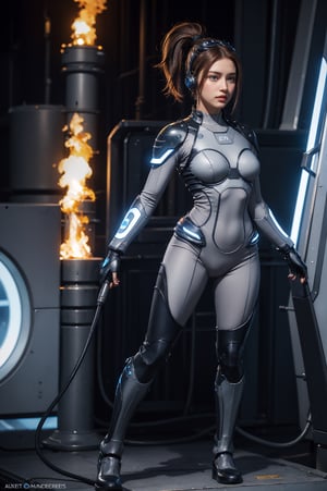 RAW photo,  best quality,  photo realistic,  master piece,  1girl,  solo, most beautiful Starcraft Terran Ghost (((Sarah Kerrigan))), 21 years old,  adorable,  innocent look, (((inspired by Star Craft II game))),
(((sexy girl’s body))),  (((petite body))),  medium breasts,  slim body,

Full body, front view,
tense,  Stern face, angry, tight lip,
looking at viewer,


Standing in nuclear power plant industrial complex under blue sky with fire and smoke in the background,

long hair,  tidy hair, (Red hair),

Wearing full body Terran Ghost white grey tactical stealth suit and headset (((inspired by Star Craft 2))), ((full body suit)), psionic energy body suit, neon light,
skintight biomech exo suit,xxmix_girl,novastarcraft,Masterpiece