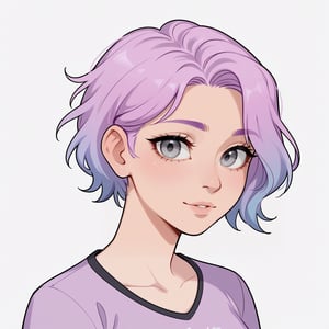 Solo_female, lilac hair, vitiligo, gray eyes, simple background, portrait, looking at viewer, standing