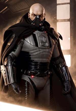 (best quality, masterpiece, beautiful and aesthetic:1.2, colorful, dynamic angle) 1boy, darth malgus, angry, yellow eyes, respirator mask, carbon fibre armor, cape, upper body, (high contrast, official art, extreme detailed, highest detailed) ,darth malgus