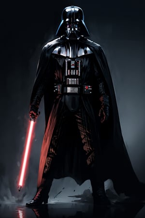 masterpiece, best quality, 1boy, death vader, full body, holding lightsaber, weapon, energy sword, gloves, cape, fighting, a111, ,a111