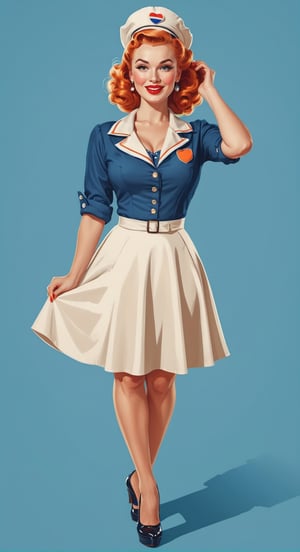 1 woman, wearing netherlands clothes, illustration, pin up style, simple background, full body