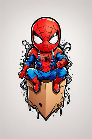 design t-shirt graphic, cute cartoon spiderman, full white, kids style, white background, Sketch style, playful style, bones, out of the box