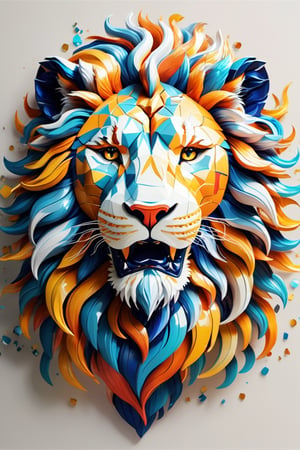 Produce a mascot in the form of a mythical lion, with a body composed of polished chrome and circuits, decorated with a maze of holographic creativity. Bright background, plain design, Chinese ink drawing, t-shirt design, pro vector