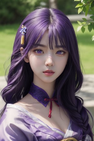 masterpiece, best quality, highly detailed, detail face,raidenshogundef, purple hair, purple eyes,