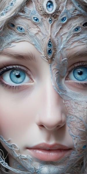 close up of a female face,pale blue eyes,captivating,intricately detailed,