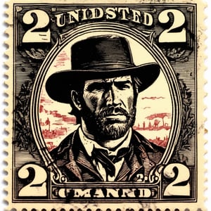 vintage United States Postage
Stamp, 2 cent stamp,Red Dead Redemption 2's Arthur Morgan, brown ink, line engraving,
intaglio