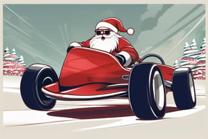 Santa Claus wearing sunglasses racing car