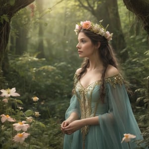 Fairy Queen admiring flowers in the fairy forest,The_Resurrectionist