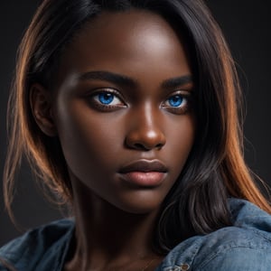 Masterpiece photo of a dark-skinned black model with blue eyes, ultrarealistic, raw, amazing, closed mouth, authentic, 32k resolution, EOS R3 camera, XXMix_realisticSDXL, bul4, er 





