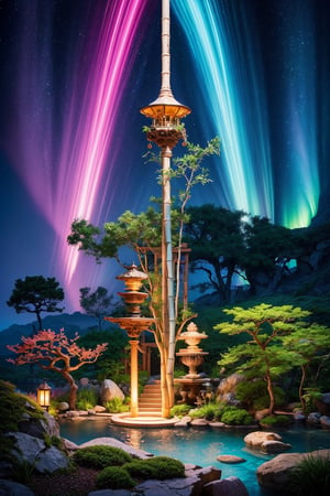 masterpiece, intricate detail, absurd, 4k,
a truly enchanting and magical scene. wonderful zen garden with green bamboo fountains and pebbles, sand, bonsai, transmits calm and relaxation, reconnection with the divinity, immersed in the otherworldly light of a vibrant neon aurora, creating a sense of wonder and mystery, winning photo, ,More Detail