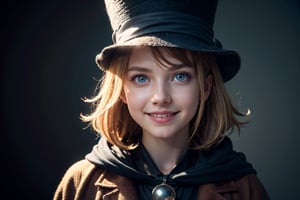 a dusty mystic night of autumn, a super cute dark magician girl pixar style, bright intense eyes, wears woolen cloak, wears a top hat, daring smile,delicate and fine, fairy tales, incredibly high detailed, pixar style, bright color , natural light, simple background with pure color,5 and octane render, trending on artstation, gorgeous,ultra wide angle, 8k,hd realistic, 8k hd,mobile pictures, v 4 q 2 2
