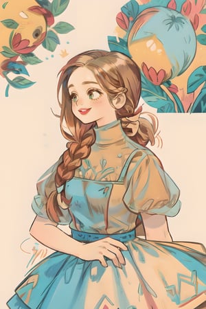 (masterpiece, best quality), hyperdetailed, warm pastel colour, flat color, brown, ultra detailed, smile, detailed eyes, 1 girl like anna, frozen, grey long braid hair, ((she wears brown vintage dress, holding bouquet)), charismatic, character sheet, (multiple views, upper body, side body, back body, reference sheet:1),(lora:GirlfriendMix2:1),monochrome,sketch,greyscalee,watercolor, vintagepaper,perfect, hand, fingers,hand