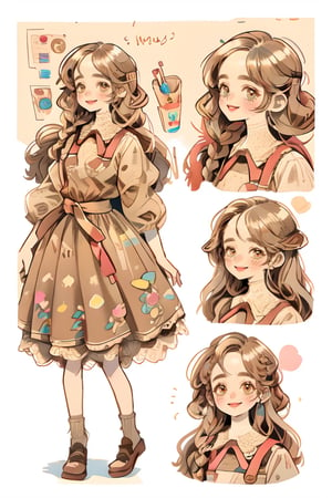 (masterpiece, best quality), hyperdetailed, warm pastel colour, flat color, brown, ultra detailed, smile, detailed eyes, 1 girl, grey braid hair, ((she wears only brown vintage dress)), charismatic, character sheet, (multiple views, full body, upper body, back view, reference sheet:1), hair style(lora:GirlfriendMix2:1),monochrome,sketch,greyscalee,watercolor, vintagepaper