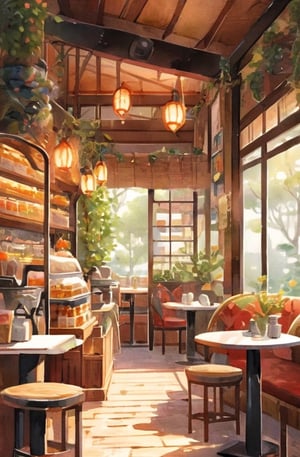 painting of an indoor coffee shop, anime background art, relaxing concept art, anime scenery concept art, immensely detailed scene, a beautiful artwork illustration, detailed scenery —width 672, environment design illustration, highly detailed scene, beautiful anime scene, anime scenery, detailed soft painting, oil painting,1 girl, brown braided hair, beautiful face, vintage clothing, sitting inside the cafe, vintagepaper,Pencil Draw,children's picture books,vintagepaper,watercolor \(medium\),v0ng44g