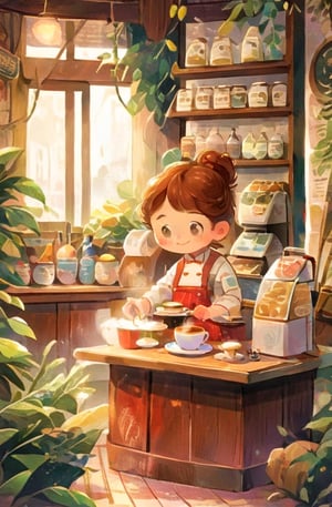 anime background art, relaxing concept art, anime scenery concept art, immensely detailed scene, a beautiful artwork illustration, highly detailed scene, beautiful anime scene, anime scenery, detailed soft painting, oil painting, vintagepaper, making coffee