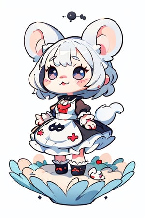 cartoon grey mouse in a black and white maid dress, centered, full body, no_humans, Depth of field, ((empty background)), ((whitebackground)), (kawaii:1.3), (anime:1.4), cute, round eyes, (Best quality, masterpiece:1.2),  Logo, vector, Line graphics, design, mascot concept, perfect hands, 2D
