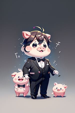 cartoon pig like a waiter, black suit, centered, full body, no_humans, Depth of field, ((empty background)), ((whitebackground)), (kawaii:1.3), (anime:1.4), cute, round eyes, (8K, RAW photo, Best quality, masterpiece:1.2), design, mascot concept, inspiration, straight line, symmetry,shaonv