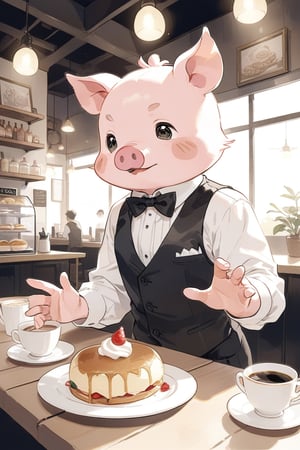 mascot actor like male pig in cafe,
masterpiece, best quality, aesthetic,