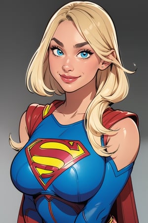 supergirl,kara,agawa,vibrant colors,warm palette,expressive,solid shading, kind look, sexy, blond_hair, whole body, smilling, looking_at_viewer