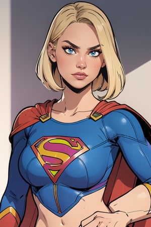 supergirl,kara,agawa,vibrant colors,warm palette,expressive,solid shading, serious look, sexy, blond_hair