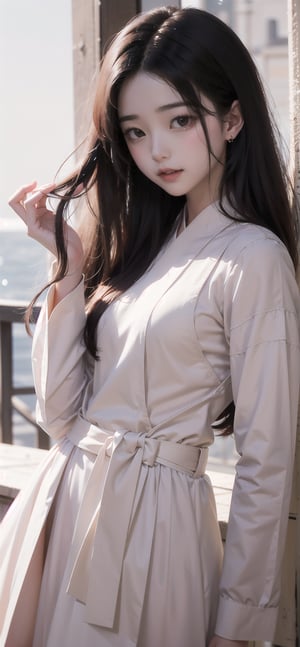 A 20-year-old Korean young lady in a traditional, elegant Hanbok, showcasing a more natural and realistic appearance. The Hanbok is in tasteful pastel colors, enhancing her subtle beauty. This image aims to capture a high level of realism, akin to a photograph taken with a Hasselblad camera. It includes fine details such as distinct pores on her forehead and cheeks, a small scar on her chin from a childhood accident, and a slightly asymmetrical mouth and eyes. The overall look should be a harmonious blend of cultural elegance and realistic, individual characteristics.",Yewon,1 girl