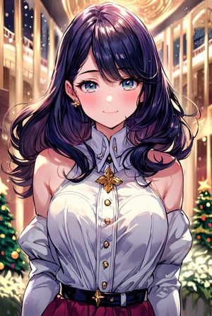 Portrait of beautiful girl,
(finely best quality illustration:1.2), (kawaii girl:1.0), (1girl, 1man:1.0),   (medium breasts:1.0), (smile:0.8), (ultra-detailed, highres:1.0),.masterpiece,best quality,incredibly  detail eyes,shore, 

high detail eyes, show full body, nice body
, age 18, medium breasts, seductive face ,High detailed ,Wenny, wavy hair, long hair, wearing idol costume,masterpiece,incredibly absurdres,high detail eyes,,  snow, indoors, more_than_one_pose, nice background, black hair, no sleeves, big smile,, short skirt,transparent blouse, santa costume,incoming hug,midjourney, black thigh high, bare_shoulders , christmas, christmas tree