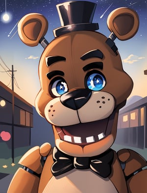 (finely best quality illustration:1.2), , (ultra-detailed, highres:1.0),.masterpiece,best quality,incredibly  detail eyes,shore, 

outdoors, starry_sky, scenery, midnight, ,masterpiece,cloudstick,incredibly absurdres,high detail eyes,, tall body

freddy, brown fur,freddy, animatronics,freddy fazbear