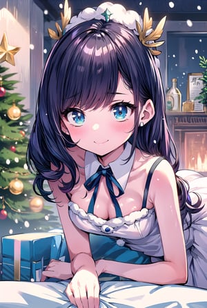 Portrait of beautiful girl,
(finely best quality illustration:1.2), (kawaii girl:1.0), (1girl, 1man:1.0),   (medium breasts:1.0), (smile:0.8), (ultra-detailed, highres:1.0),.masterpiece,best quality,incredibly  detail eyes,shore, 

high detail eyes, show full body, nice body
, age 18, medium breasts, seductive face ,High detailed ,Wenny, wavy hair, long hair, wearing idol costume,masterpiece,incredibly absurdres,high detail eyes,,  snow, indoors, more_than_one_pose, nice background, black hair, no sleeves, big smile,, short skirt,transparent blouse, santa costume,incoming hug,midjourney, black thigh high, bare_shoulders , christmas, christmas tree,Cute girl