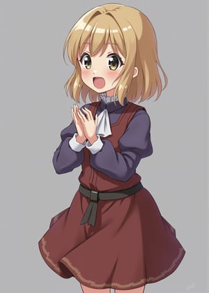 8x, anime art, a medieval little noble girl is singing in a grey background.