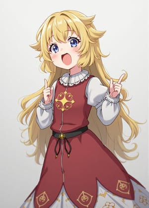 8x, anime art, a medieval little noble girl is singing in a grey background.