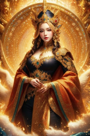 busty and sexy girl, 8k, masterpiece, ultra-realistic, best quality, high resolution, high definition, Powerful sorcerer, long white hair, Intense eyes, with Dark mystical in head, wearing Black robe and a wizard hat ,wearing Flowing black pants, , Art by Alphons Mucha, Clayton Crain, Stjepan Šejić, interactive image, highly detailed