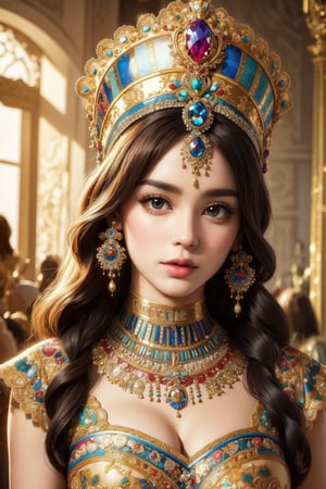 busty and sexy girl, 8k, masterpiece, ultra-realistic, best quality, high resolution, high definition, Beautiful ancient Egyptian lady, wearing sleeveless tunic worn, beautiful female figure,Long straight hair, ,ancient egyptian clothes,1 girl, (face portrait), Style: hyper-realistic, 8k Ultra HD, inspired by Pixar, Cinema 4D,Egypt,young girl,egyptian