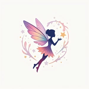 The logo for a fairy company displays a graceful fairy with shimmering, translucent wings, set against a backdrop of soft, swirling lines that suggest movement and magic. The design incorporates pastel and iridescent colors to convey enchantment and whimsy.