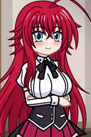 (masterpiece), best quality, expressive eyes, perfect face, score_9, RIAS GREMORY, big breasts, looking at viewer, smiling, blush, high school dxd outfit, gacha style