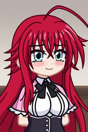 (masterpiece), best quality, expressive eyes, perfect face, score_9, RIAS GREMORY, big breasts, looking at viewer, smiling, blush, high school dxd outfit, gacha style