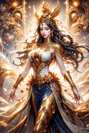 egyptian queen, busty and sexy cat girl, intricate golden patterns on their clothing, surrounded by swirling light, 8k, masterpiece, ultra-realistic, best quality, high resolution