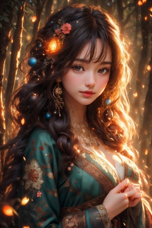 busty and sexy girl, 8k, masterpiece, ultra-realistic, best quality, high resolution, high definition, the character should be a mischievous forest spirit, leaves woven into their hair. The background should be a moonlit forest clearing, with fireflies dancing in the air. The overall mood should be mysterious and enchanting, inviting viewers to explore the hidden magic of the woods,COSMOG,TG