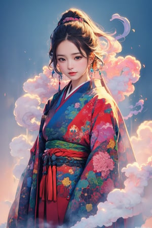 1 girl, 8k, masterpiece, ultra-realistic, best quality, high resolution, high definition,  JAPAN girl, COLOURFUL SMOKE BACKGROUND