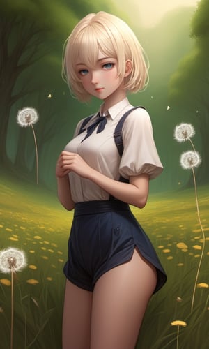 score_9, score_8_up, score_7_up, score_6_up, score_5_up, score_4_up, (source_anime),  1girl, solo, looking at viewer, blush, short hair, open mouth, blonde hair,  hair ornament,  green eyes, ass, pants, from behind, (dandelion field:1.4)

(iconic medieval),(dynamic pose, looking at viewer),more detail XL,  mystical forest and huge dandelion,