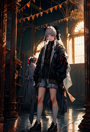 highres,absurdres,masterpiece,best quality,original,extremely detailed CG,extremely detailed wallpaper,perfect lighting,(standing on the stage),blurry background,looking at viewer,,0p3r4,dress,veil, (opera:1.4)


1girl, solo, long hair, looking at viewer, shirt, long sleeves, bow, holding, twintails, closed mouth, jacket, hair bow, grey hair, shoes, shorts, socks, open jacket, sleeves past wrists, grey eyes, black shirt, , white jacket, ,cinematic, ,nodf_lora, (indoor:1.3),ayaka_genshin