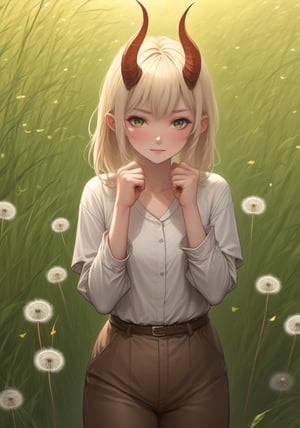 score_9, score_8_up, score_7_up, score_6_up, score_5_up, score_4_up, (source_anime),  1girl, solo, looking at viewer, blush, short hair, open mouth, blonde hair,  hair ornament,  green eyes, ass, pants, from behind, (dandelion field:1.4)

(iconic medieval),(dynamic pose, looking at viewer),more detail XL, wallpaper screenshot,   dungeon, full body, cave, cavern, horns, (horn demon:1.2),  darkness, hell, dungeon, at night, pretty decorated stockings, raining,