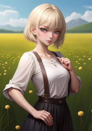 score_9, score_8_up, score_7_up, score_6_up, score_5_up, score_4_up, (source_anime),  1girl, solo, looking at viewer, blush, short hair, open mouth, blonde hair,  hair ornament,  green eyes, ass, pants, from behind, (dandelion field:1.4)

(iconic medieval),(dynamic pose, looking at viewer),more detail XL, wallpaper screenshot, 